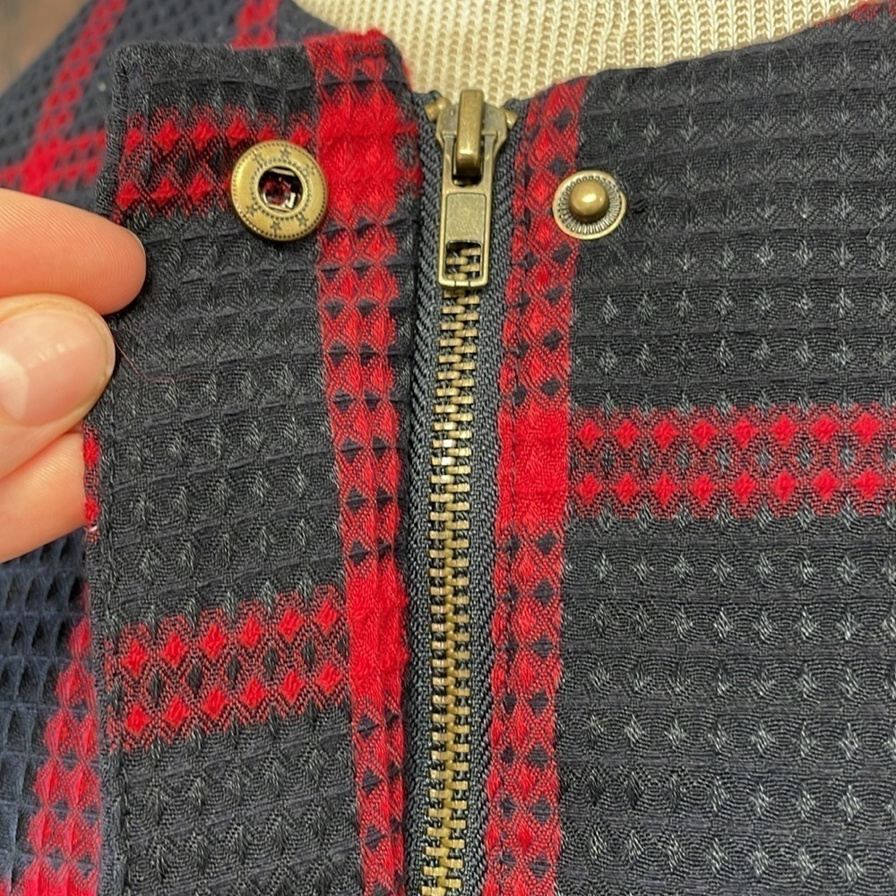 Entro Jacket Women's M Medium Blue Red Plaid Flare Sleeves Waffle Full Zip - Picture 12 of 16